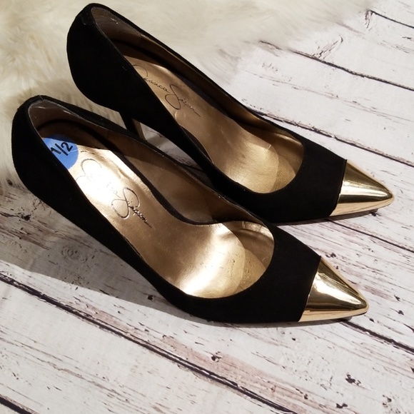 Jessica Simpson Shoes - Jessica Simpson Gold Toe Suede Heels